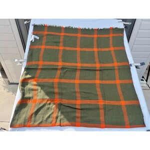 Paul Stuart Lovat Green Plaid 100%‎ Wool Blanket Scarf Wrap Shawl 80"x40"